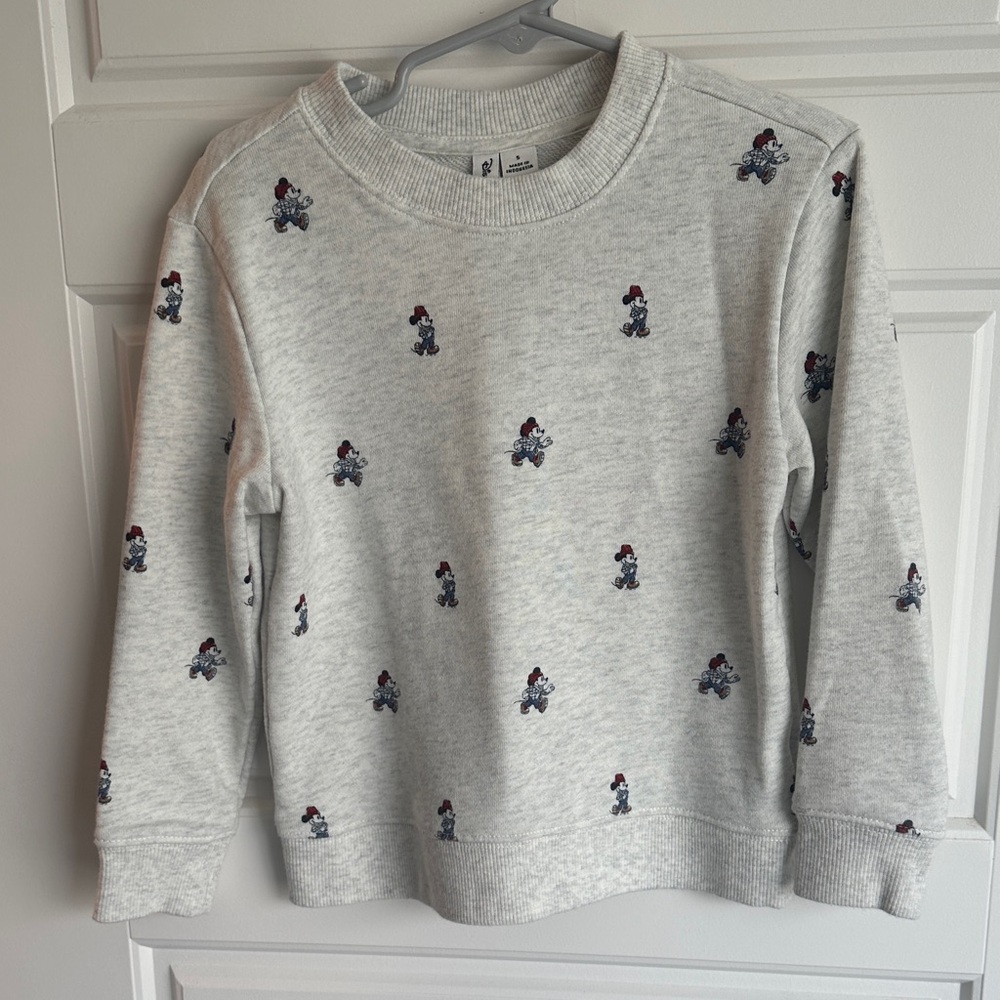 Disney x Janie and Jack Light Gray Crewneck Sweater with Mickey Embroidery